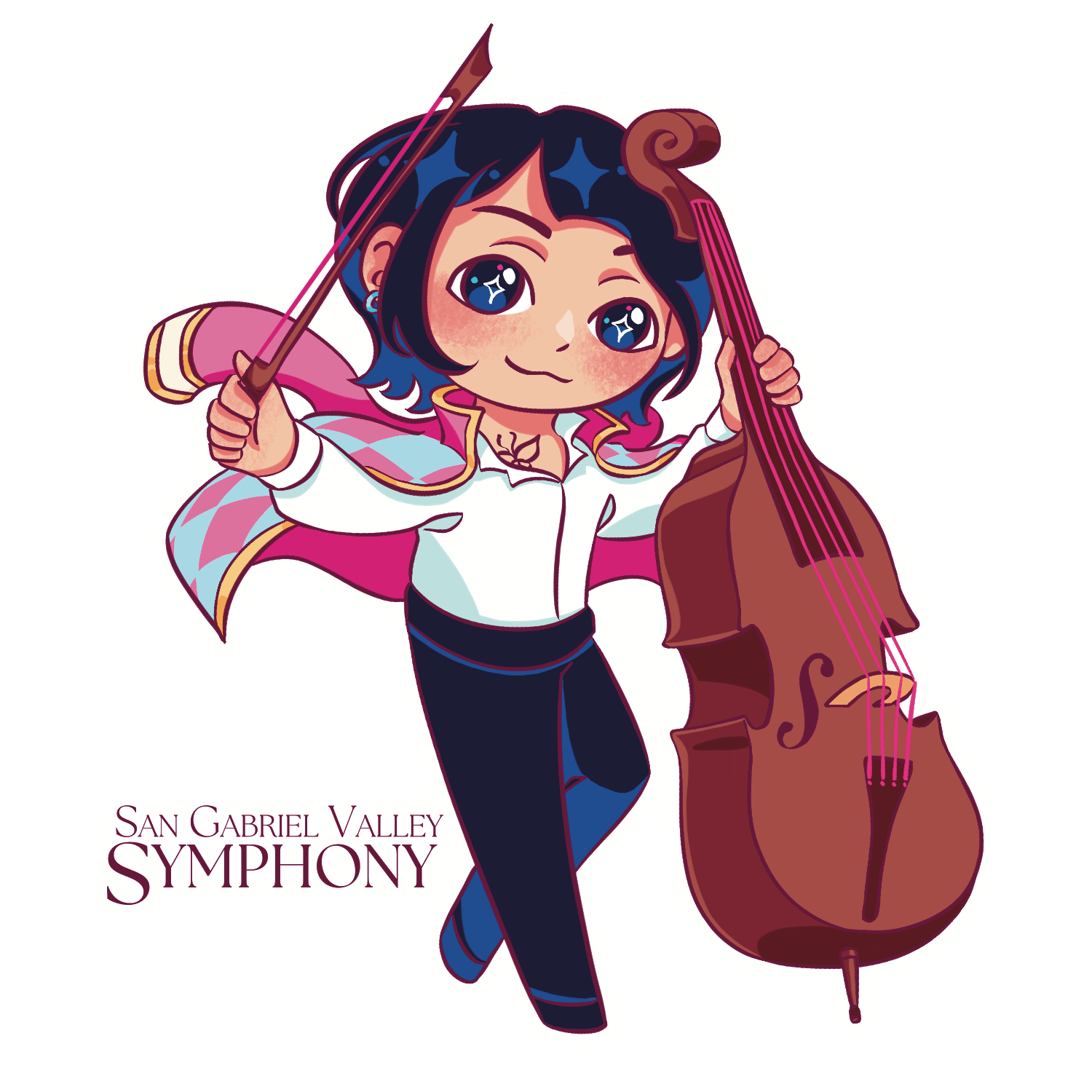 Double Bassist Anime Chibi Sticker